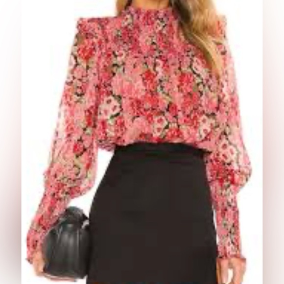 Bardot Remi Floral Long Sleeve Georgette Blouse in the pink gardenia pattern - Picture 8 of 8